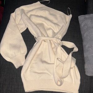 Fashion Nova Cream One Shoulder sweater Dress